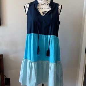 NWT * Mud Pie McKenna Colorblock Blue Swing Dress, Size SMALL